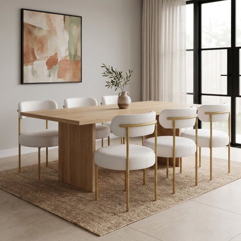 Cadeira Sala Jantar Margara Kit 6 Base Aço Dourado PU D03 - D'Rossi