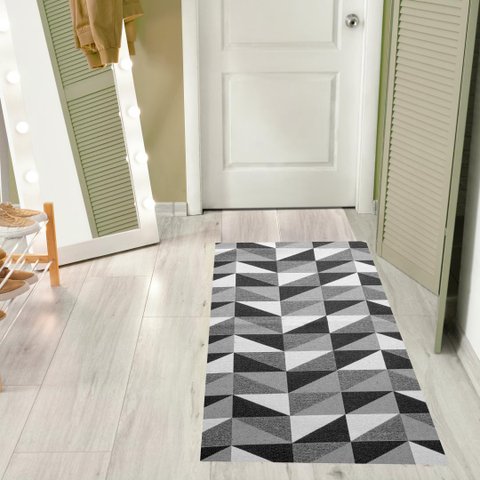 Tapete Passadeira Antiderrapante 1,35M x 50CM Ladrilhos Preto P/ Quarto Sala ou Cozinha