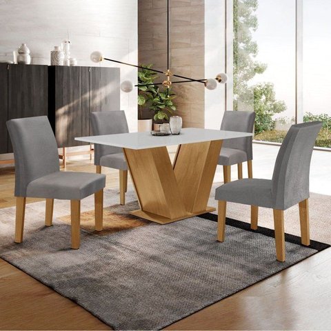 Conjunto Sala de Jantar Mesa Tampo MDF 4 Cadeiras Espanha Yescasa