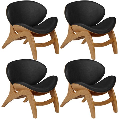 Kit 4 Poltronas Decorativa Orgânica Sala Living Kadosh L02 Couríssimo Preto Brilho - Lyam Decor