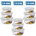 Ver imagem 2 de Jogo 9 Pote Vidro Hermético Marmita Kit Redondo 3 Tamanhos