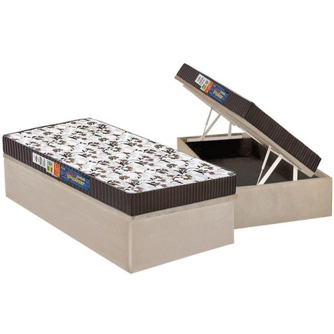 Cama Box Baú Solteiro: Colchão Anatômico Polar D28 / EP Orthoface Class + Base CRC Suede Clean(