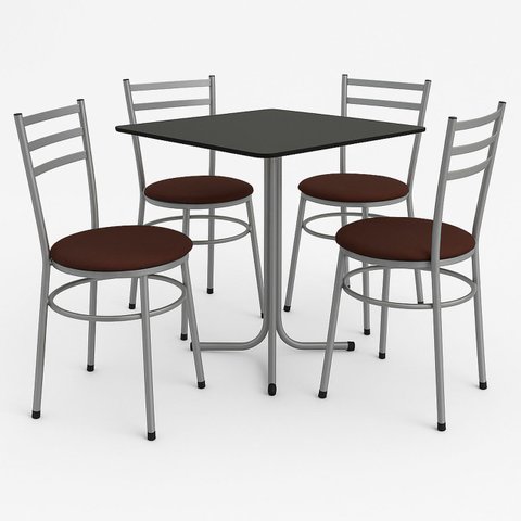 Conjunto Mesa Cinza 70x70cm Tampo Preto com 4 Cadeiras Epoxi