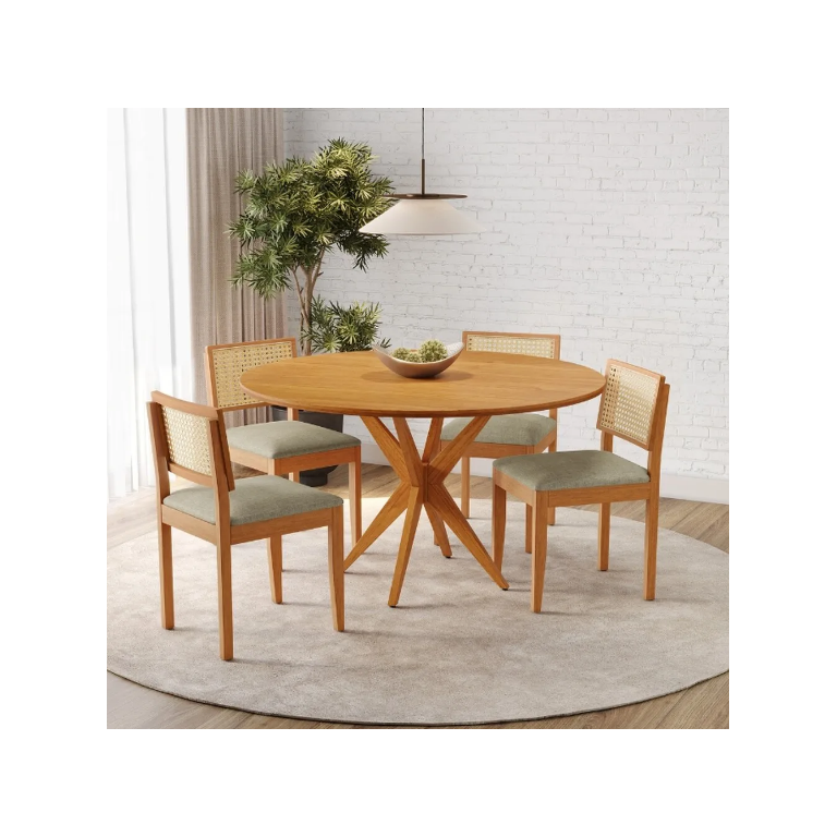 Mesa Simpatia 1,08 4 Cadeiras Jade Linho Jcm Cinamomo
