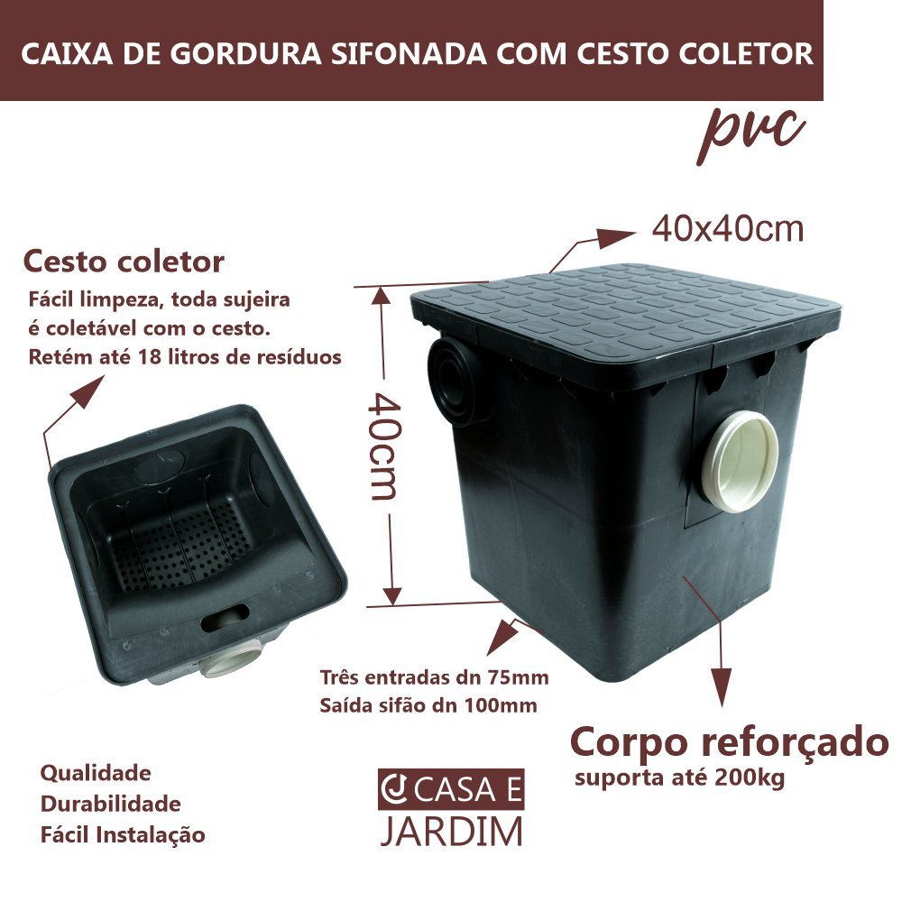 Caixa De Gordura Grande Cesto Para Limpeza 42 Litros Premium - 4