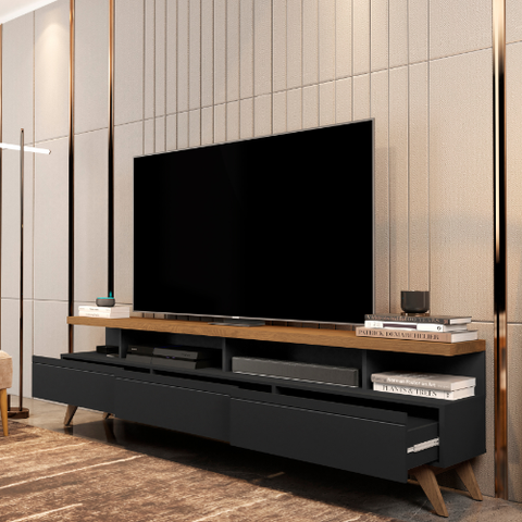 Rack para Sala TV 70 Polegadas Vivare 1.8 Wood Moderno Preto/Freijo