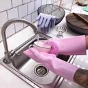 Ver imagem 2 de Luva De Silicone Lava Louça Par Macio Limpeza Rosa