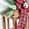 Lanterna Decorativa Natal Laço Xadrez Madeira Vela Led 46cm - 5