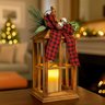 Lanterna Decorativa Natal Laço Xadrez Madeira Vela Led 46cm - 1