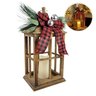 Lanterna Decorativa Natal Laço Xadrez Madeira Vela Led 46cm - 2