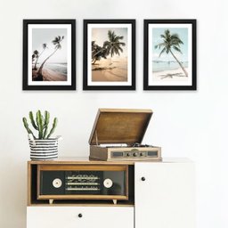 Kit 3 Quadros Fotos Paisagens Praia Coqueiros 33x24cm - com Vidro:madeira Preta - 2 Kit 3 Quadros Fotos Paisagens Praia Coqueiros 33x24cm - com Vidro:madeira Preta - 2