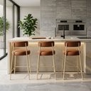 Ver imagem 1 de Banqueta Cozinha Média com Encosto Industrial Champanhe Kit 3 Londres PU D03 - D'Rossi