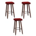 Ver imagem 1 de Kit 3 Banquetas Altas Quadradas Pés Madeira Modelo Paris:vermelho