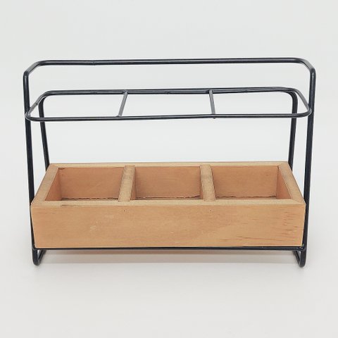 Porta Utensílios De Madeira E Metal Wood Rack Preto