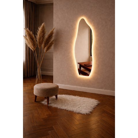 Espelho Orgânico 70cm com Led Amarelo – Iluminação Aconchegante e Sofisticada