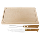 Ver imagem 1 de Jogo Trinchante para Churrasco em Aço Inox e Cabos de Madeira Natural com 3 Peças - 22399089 - Tramo