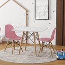 Ver imagem 1 de Conjunto De Mesa Madeira Infantil 68Cm Redondo Branco 2 Cadeiras Rosa