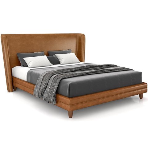 Cabeceira Queen Nilo 160cm com Cama Pés Madeira Suném P05 Couríssimo Whisky - Lyam Decor