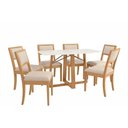 Ver imagem 1 de Conjunto Sala de Jantar Elma Premium Madeira Maciça C/ Tampo Madeirado C/ Vidro 170x90cm e 6