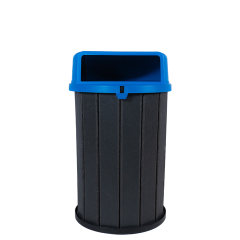 Lixeira Madeira Plástica 100 Litros - 70 Cm:cinza/azul