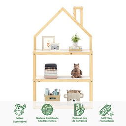 Estante Multiuso Quarto Infantil 3 Prateleiras Montessori Natural Branco Lenise - 3
