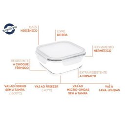 Pote Quadrado Hermético Em Vidro 1,1L Lock&Stock Brinox - 2