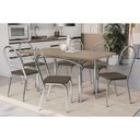 Ver imagem 1 de Conjunto: Mesa de Cozinha Elba Tampo Madeirado C/ Vidro 160cm e 6 Cadeiras Holanda Cromada/freijo