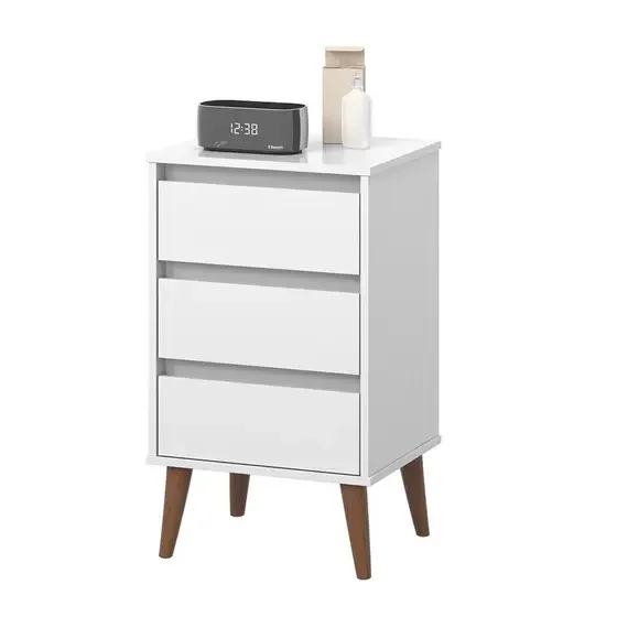 Mesa de Cabeceira Retro Wood 3 Gavetas Império Móveiis:branco