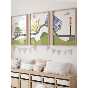 Kit 3 Quadros Decorativos Infantil Carros No7