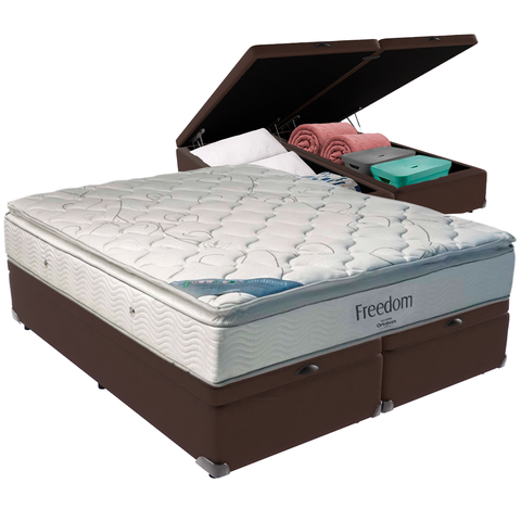 Cama Box Baú e Colchão Freedom Molas Ensacadas Queen Ortobom: Marrom