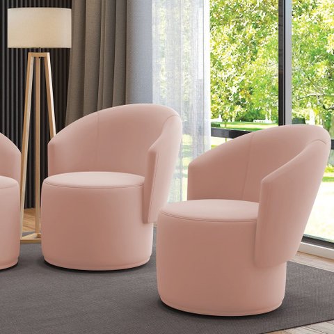 Poltrona Decorativa Orgânica Fixa para Sala Kit 2 Malu Veludo Rosê M11 - D’Rossi
