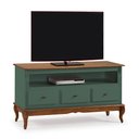 Ver imagem 1 de Rack para Sala com Pés Luis Xv 60501 Linz Móveis 3 Gavetas e Nicho - Verde Musgo/imbuia Glazer