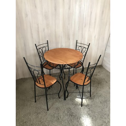 Jogo Bistrô Fixo Redondo Rustico - Mesa e 4 Cadeiras