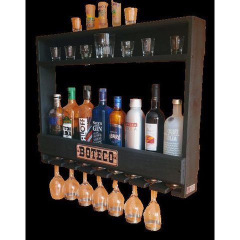 Bar de Parede Boteco “Chimera Concepts” para 09 Garrafas - Preto com LED Azul