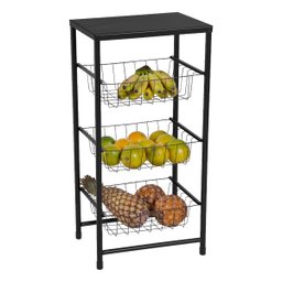Fruteira de Chão para Cozinha 3 Andares Cesto Preta Plus - 4