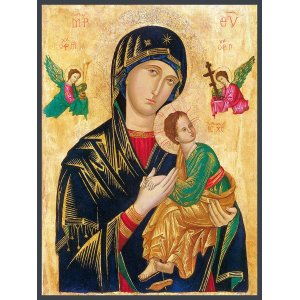 Quadro Decorativo Religioso Nossa Senhora do Perpétuo Socorro 40x50cm com moldura e vidro