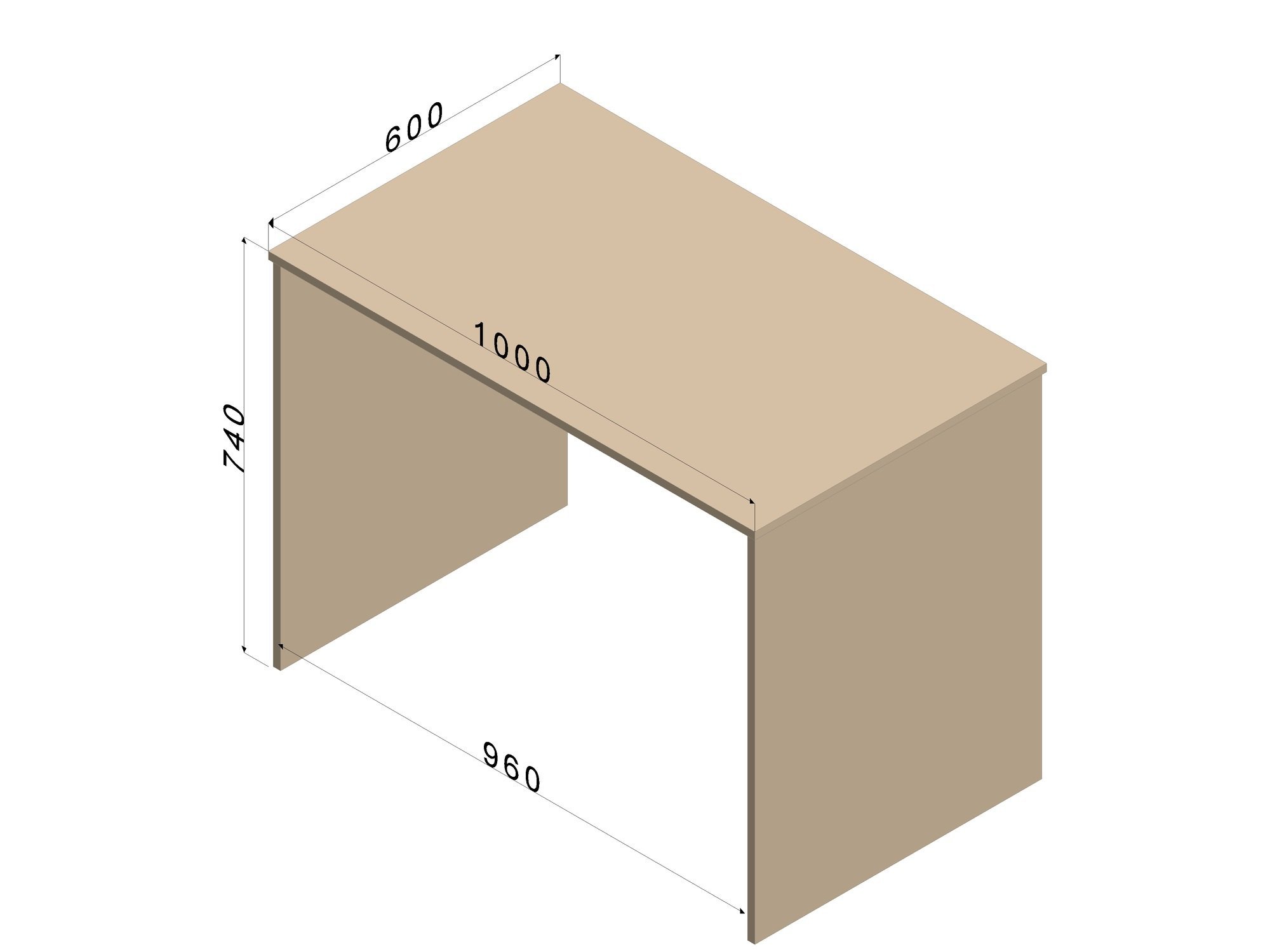 Mesa de Escritório Retangular Economica 100cmx60cmx74cm - Bege - Escrivaninha, Home Office, Mesa Esc - 3