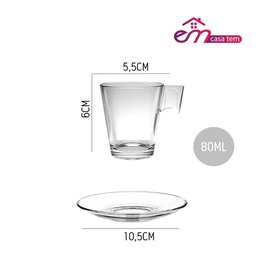 Jogo 10 Xícaras de Café de Vidro com Pires Transparente em Casa Tem 80ml - 3