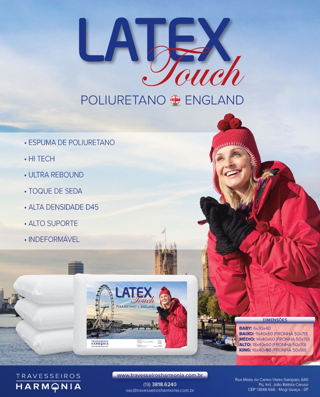 Travesseiro Medio Latex 40x60x14cm Antialergico Touch england - 4