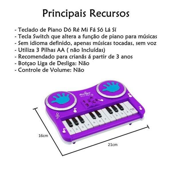 Pianinho Teclado Musical Brinquedo Infantil - Pica Pau - Roxo