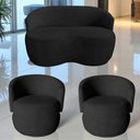 Ver imagem 1 de Kit Namoradeira + 2 Poltronas Decorativa Beatriz Orgânica Couro Preto