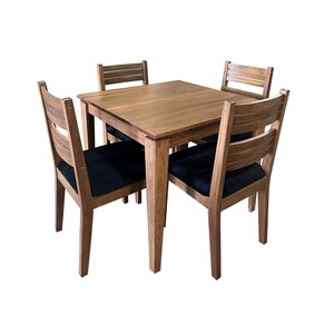 Conjunto de Mesa Madeira Maciça Itália Sala Cozinha com 4 Cadeiras Estofadas Preta 90x90cm
