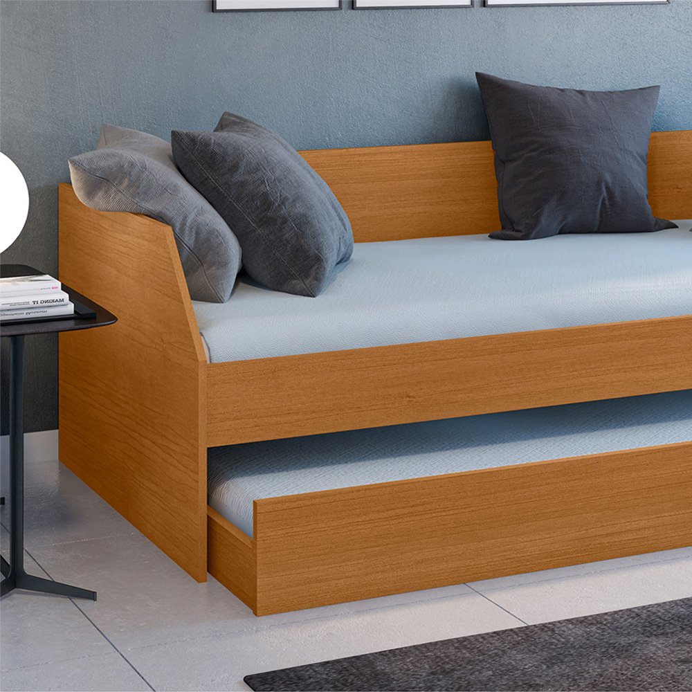 Bicama Solteiro Duo com Cama Auxiliar em Mdf Premium Nature com 2 Colchões - 6