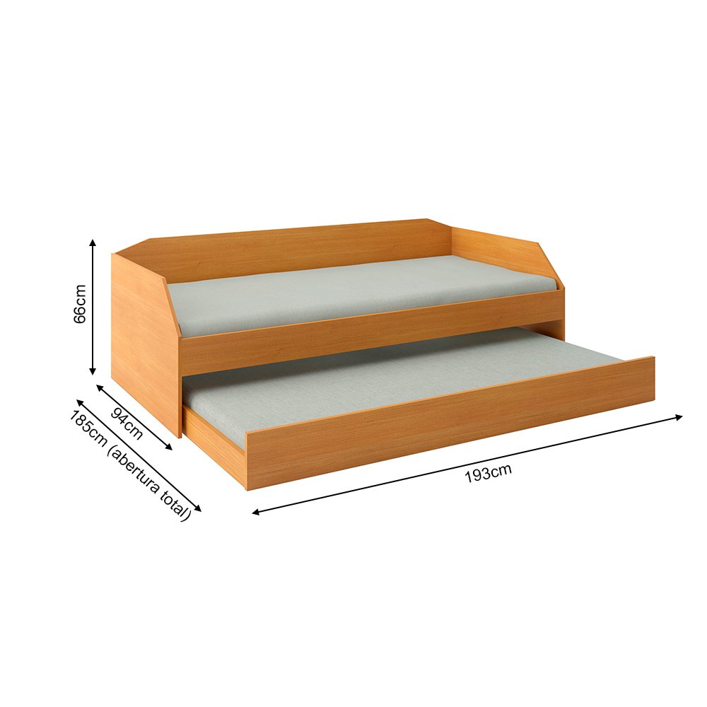 Bicama Solteiro Duo com Cama Auxiliar em Mdf Premium Nature com 2 Colchões - 2