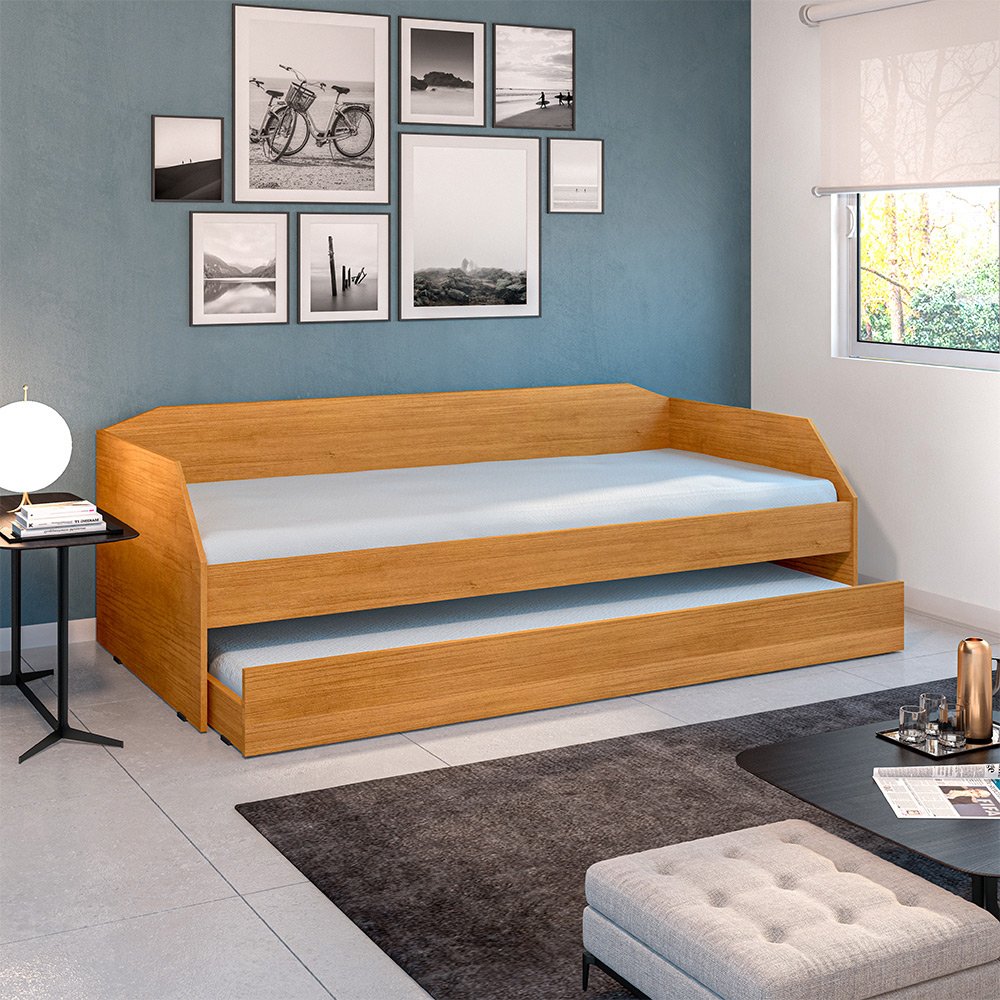 Bicama Solteiro Duo com Cama Auxiliar em Mdf Premium Nature com 2 Colchões - 4