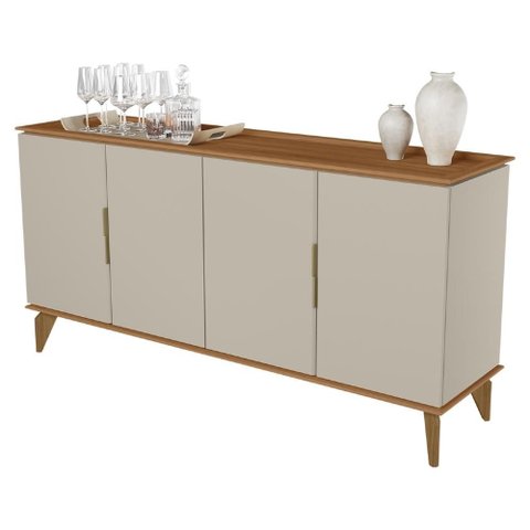 Buffet Aparador 160cm 4 Portas Pé Madeira Ozzy Canela/off L06 - Mpozenato