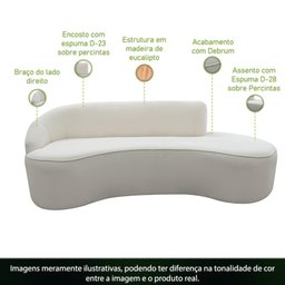 Sofá Curvo 03 Lugares 180cm Braço Direito Eron Bouclê Off White - Nexta Casa - 3
