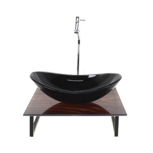GABINETE DE VIDRO COM CUBA OVAL COM TAMPO DE VIDRO 40CM X 40CM MADEIRA NOGUEIRA MAIS TORNEIRA METAL