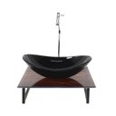 Ver imagem 1 de Gabinete de Vidro com Cuba Oval com Tampo de Vidro 40cm X 40cm Madeira Nogueira Mais Torneira Metal