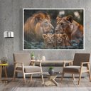 Ver imagem 1 de Quadro Decorativo Familia Leao Leoa Dois Filhotes Nas Folhas Sala Quarto Casa Escritório